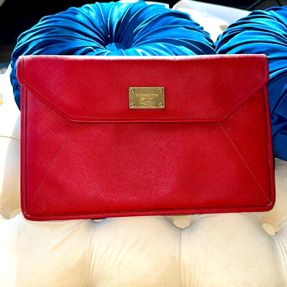 Michael Kors Red And Gold Large Clutch